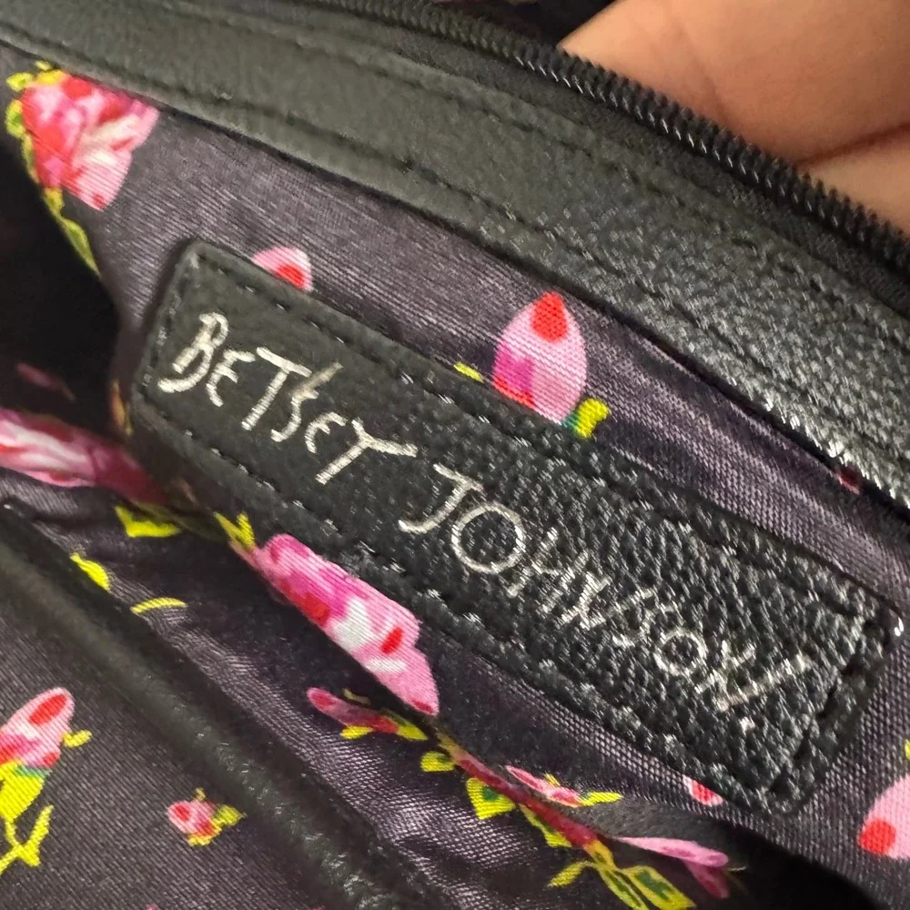 Betsey Johnson Black Quilted Floral Heart Backpack Satchel Bag
